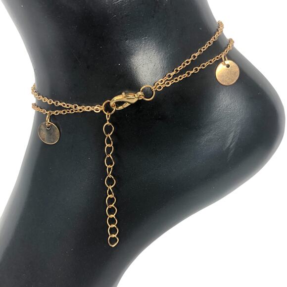 Gold Double Strand Hanging Discs Anklet - Picture 4 of 4